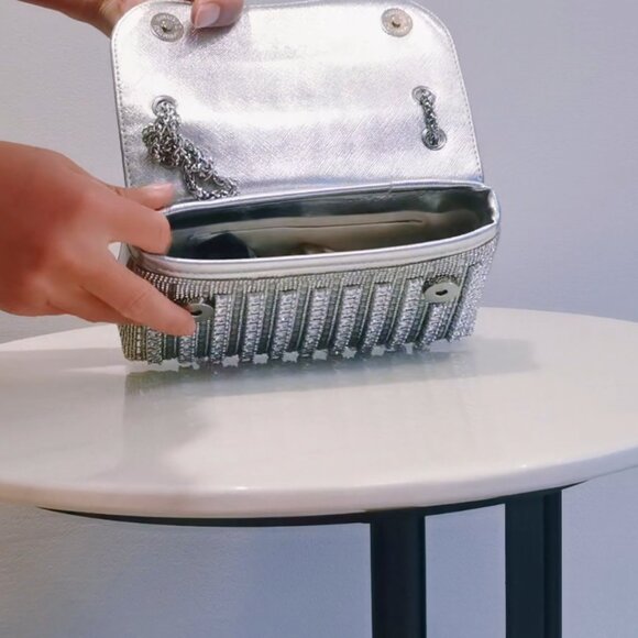 Neiman Marcus Rhinestone Round Block Silver Evening Shoulder Bag - Picture 6 of 6